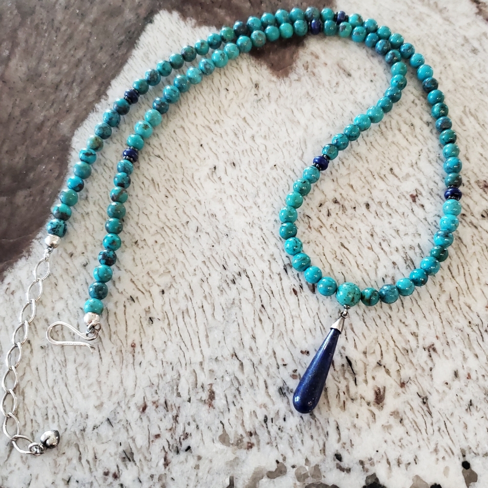Jay King Turquoise Bead and Lapis Sterling Silver Long Necklace